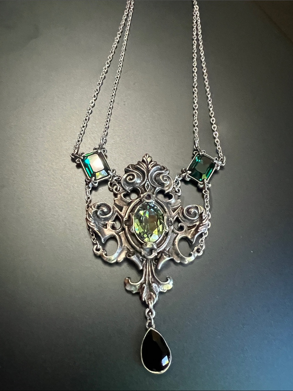 Alchemy Gothic Austrian Crystal Pendant Necklace with Teardrop